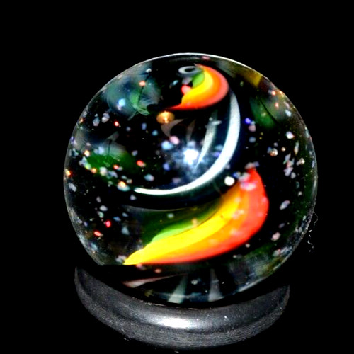 BRIAN TRILLAS GLASS MARBLE/.725″CRUSHED OPAL, GREEN BLACKLIGHT RAINBOW CORKSCREW