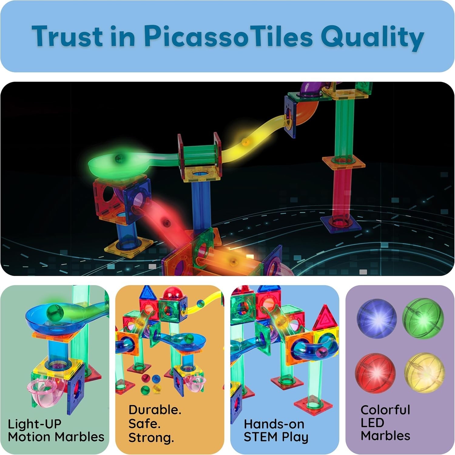 Colorful Motion Activated LED Marbles for Building Block Adventures – 4 Pack