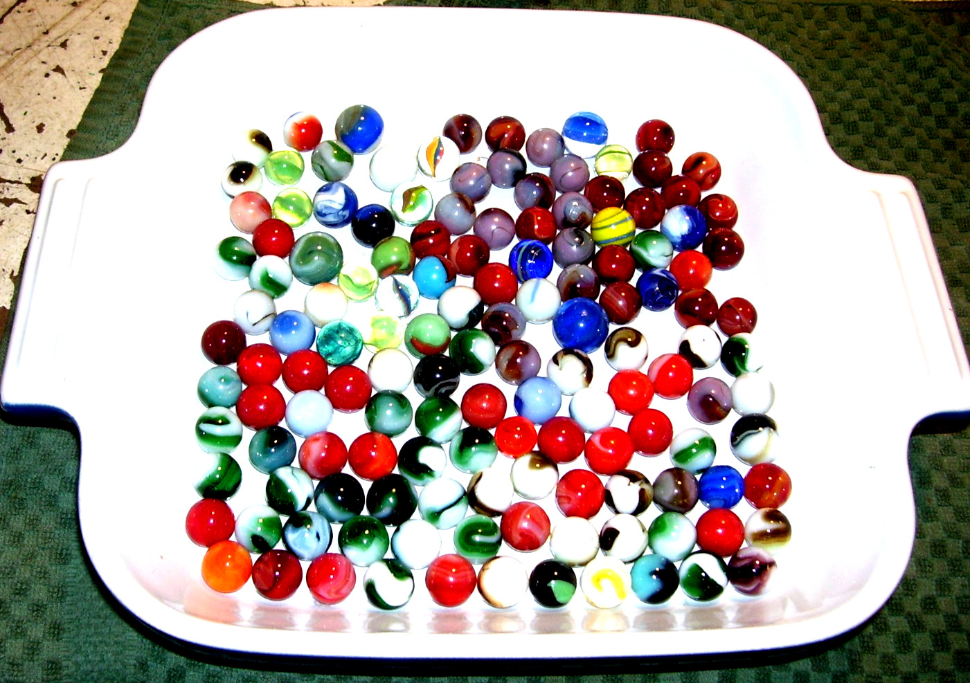 Lot Of 130+ Marbles Glass Blue White Green Yellow Swirl