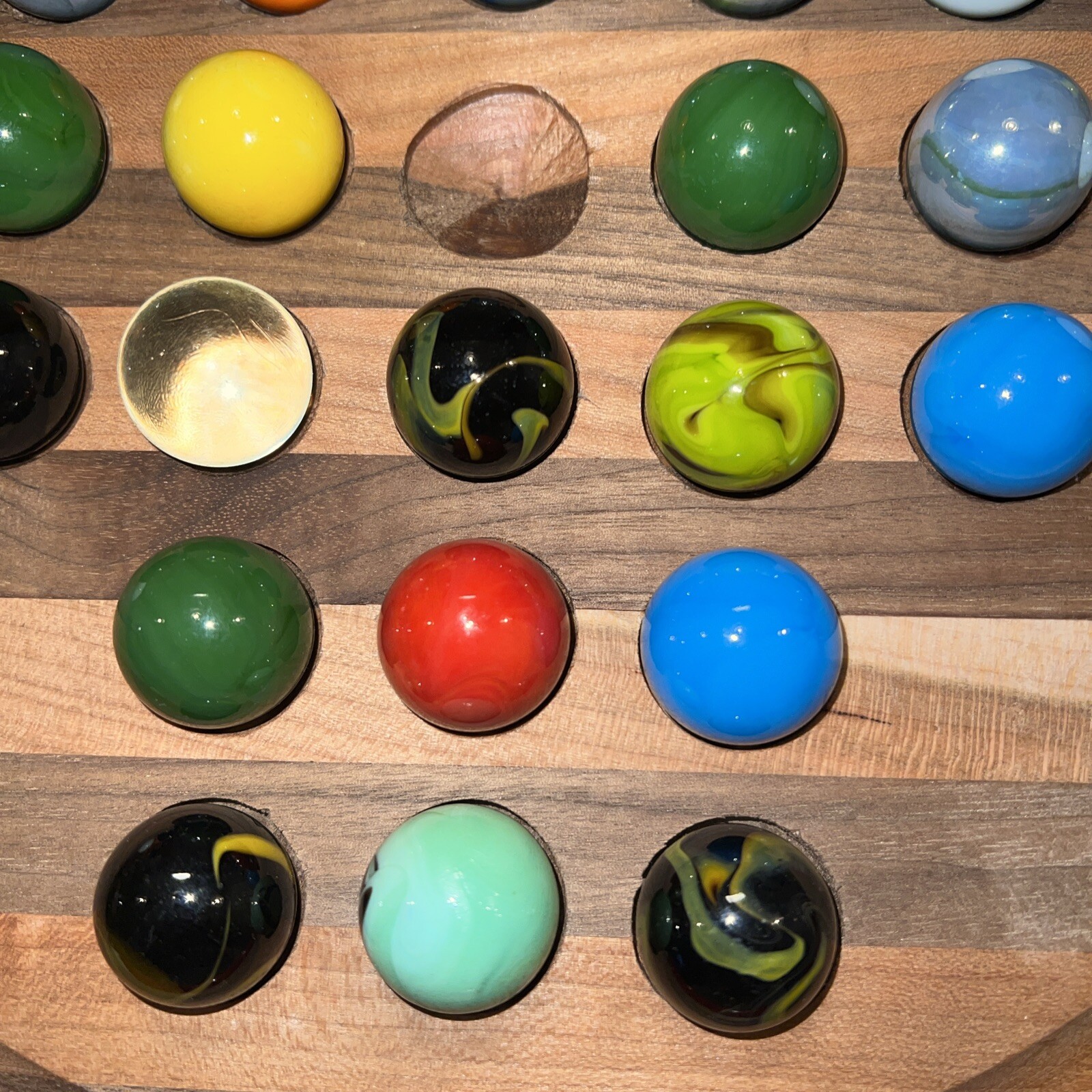 Dual Solid Wood Board Marble Solitaire And Chinese Checkers (sm And Lg Marbles)