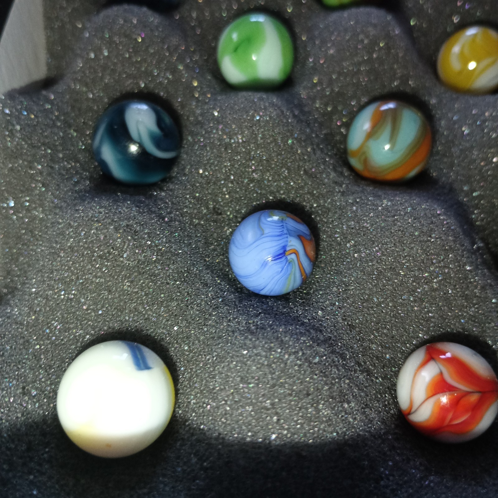 20 Collector Marbles In Display Case
