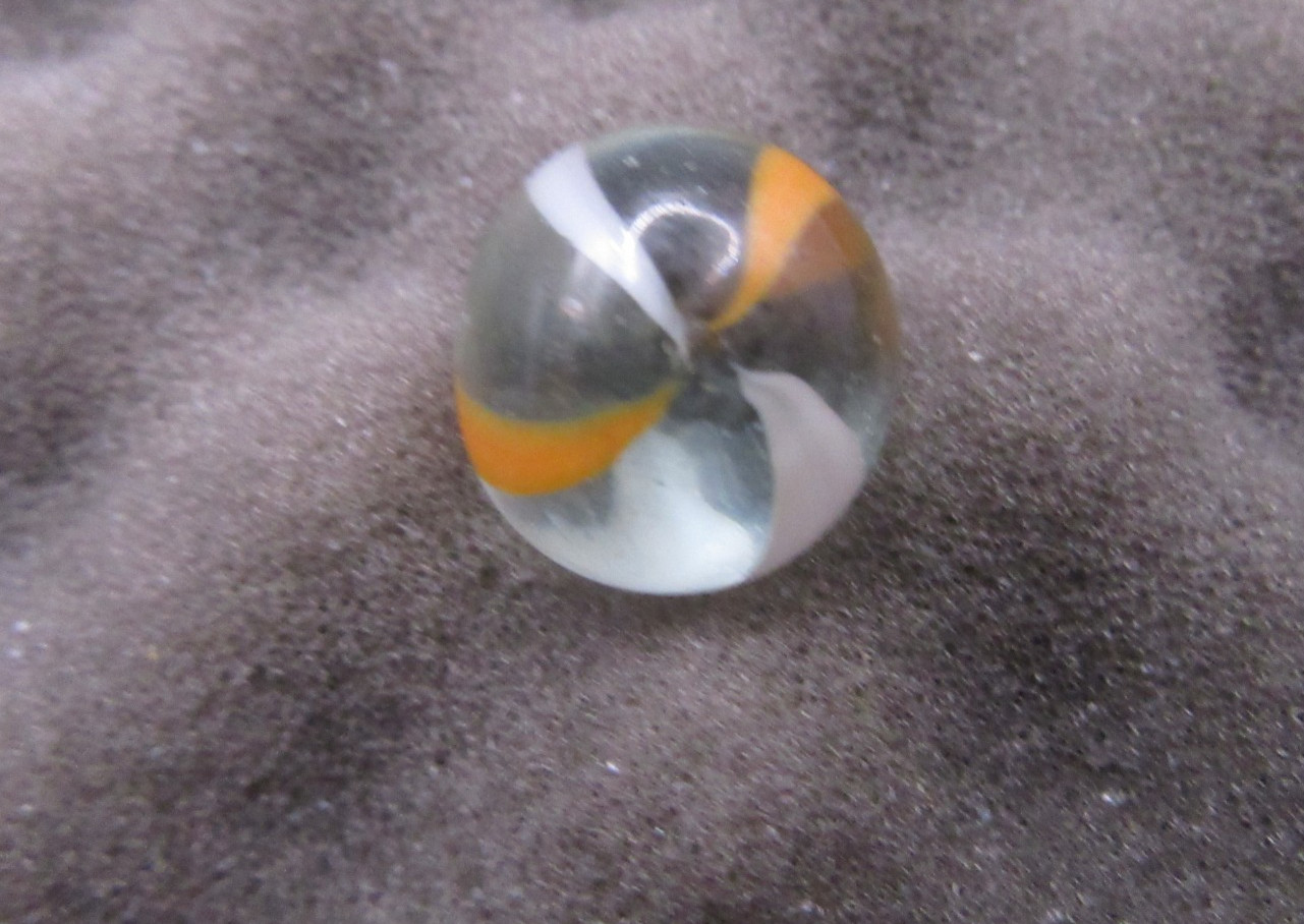 Beautiful Antique CLAM BROTH Marble 11/16″ Orange, White, Clear Hand Made