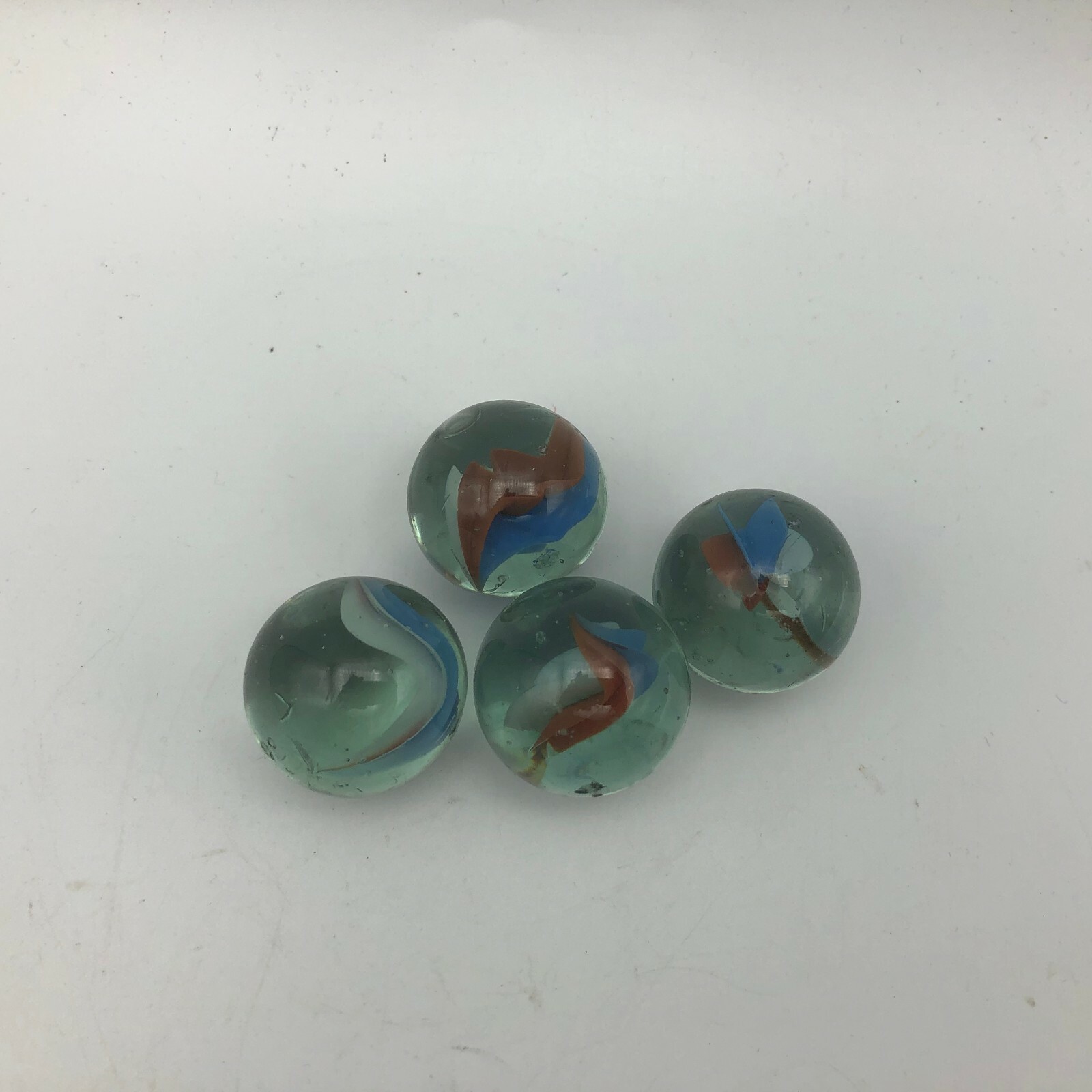 Red White Blue Ribbon Marbles Clear 1″ Air Bubbles Vintage Marble Lot of 4