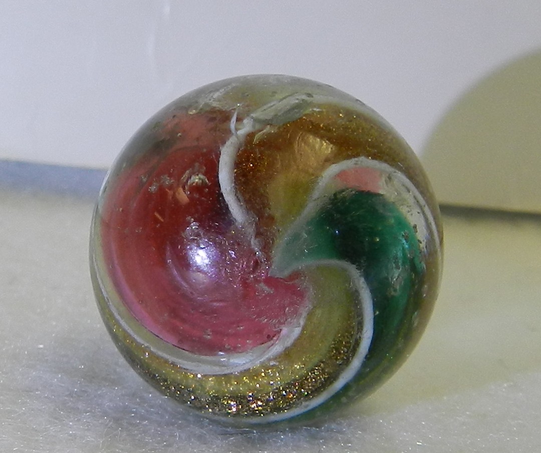 #20709m Large .90 Inches German Handmade 2 Color Ribbon Lutz Shooter Marble