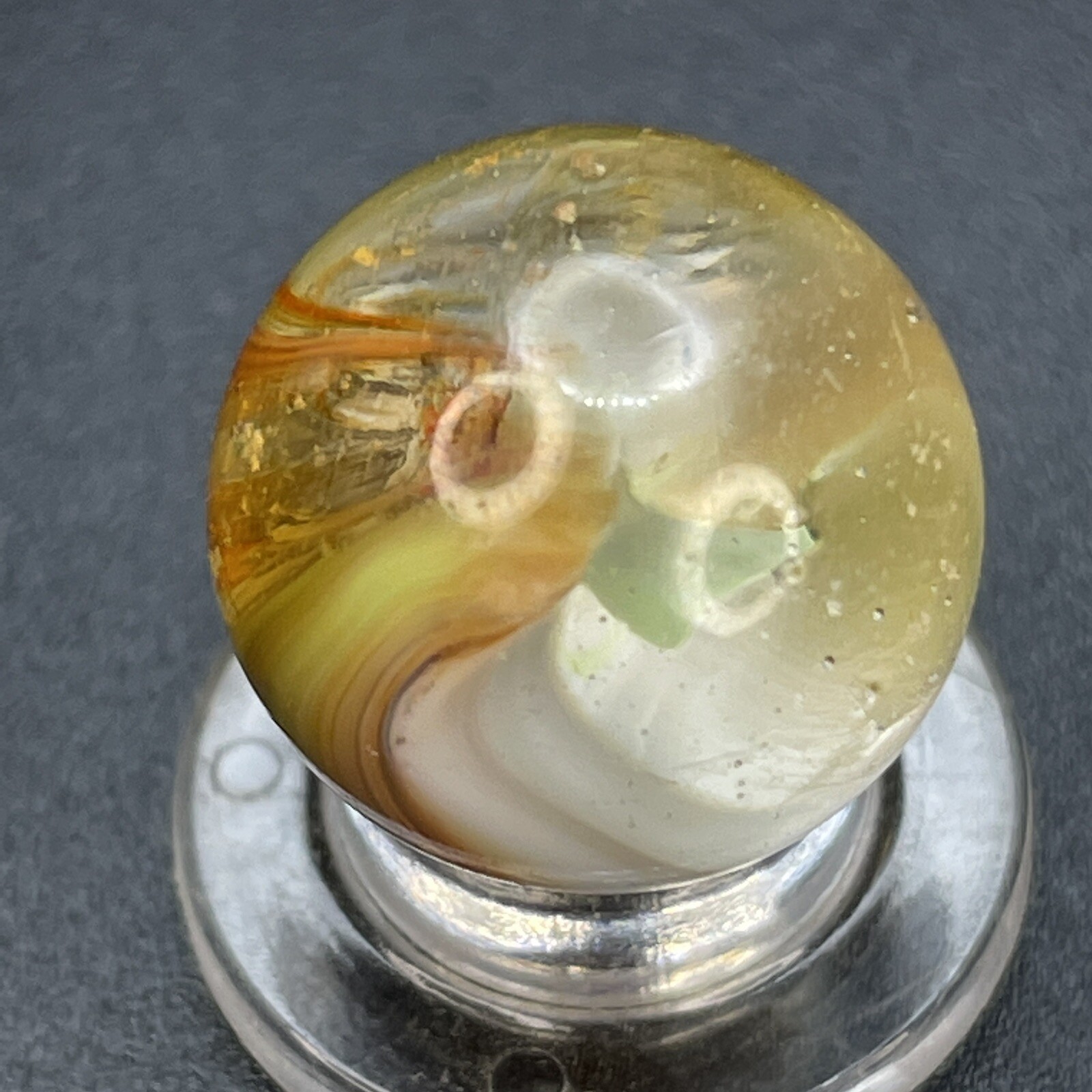 Master Marble Sunburst Clear Glass Core White Brown Orange Vintage Marbles 0.629