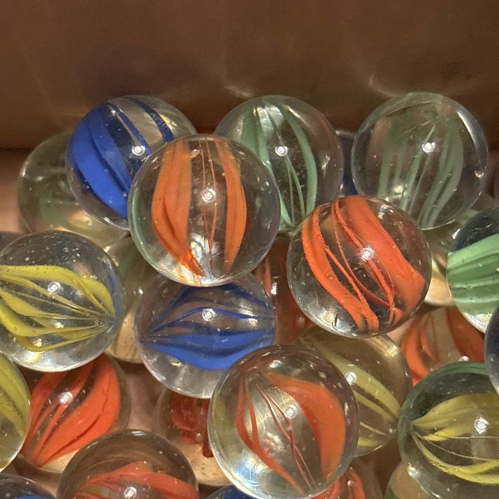 Vintage Lot Of 60 Marbles Cat Eye Multi Colors Orange Green Yellow Blue