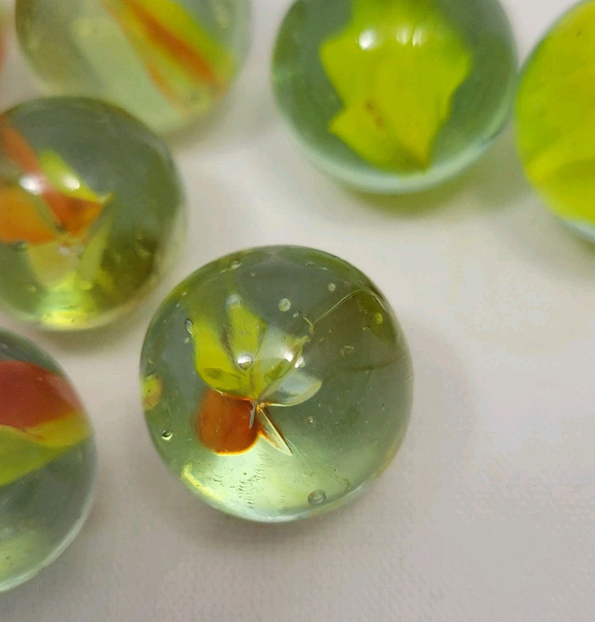 Vintage Cat Eye 6 Vein Yellow And Orange Marbles Mixed 5/8 Diam. Lot 6