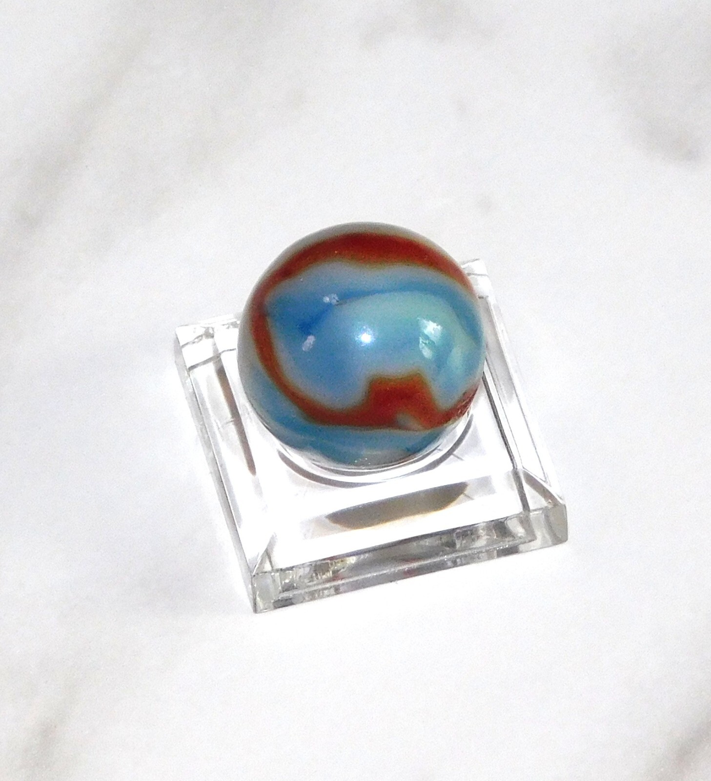 Vintage Marble Light Blue Orange White Swirl Opaque Peltier Akro 0.66″ #0-135
