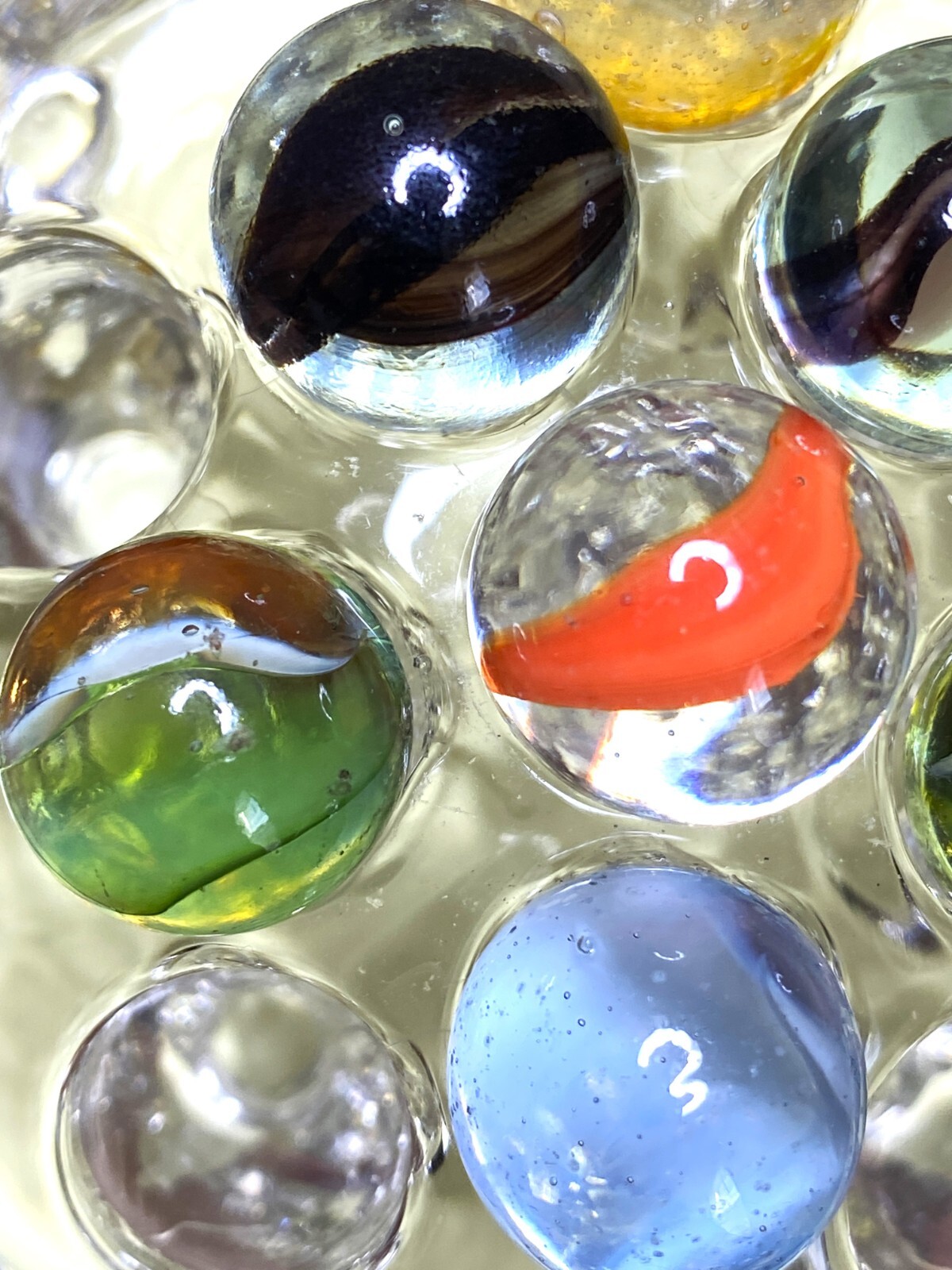 HTF LOT 7 VINTAGE RARE CAT-EYES PELTIER/MASTER SEAMED BUBBLES NM+/- ~VARI” 4B/14