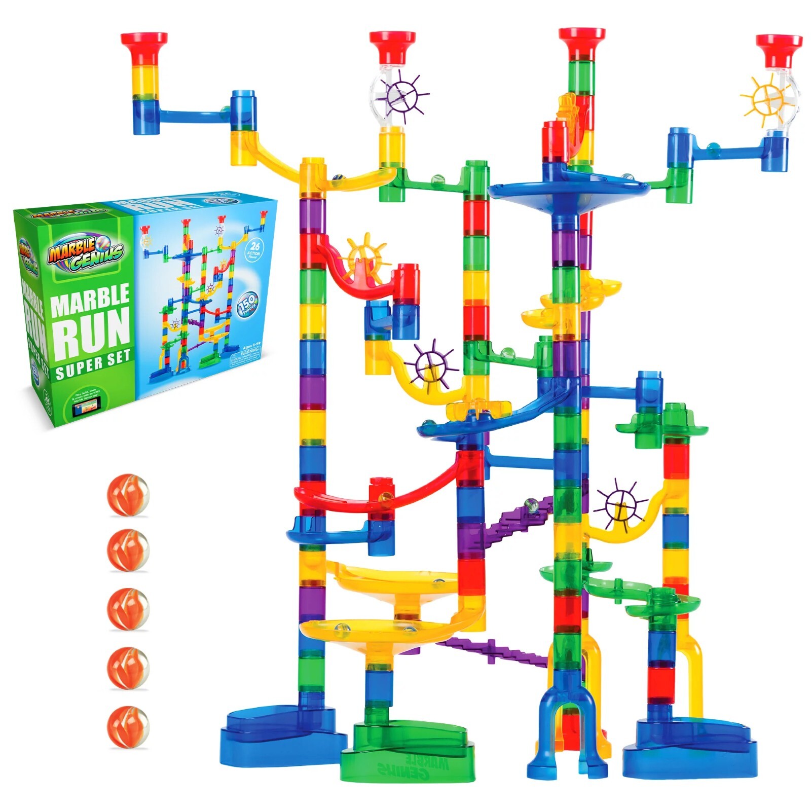 Marble Genius Marble Run (150 Complete Pieces) Maze Track Super Set 00601