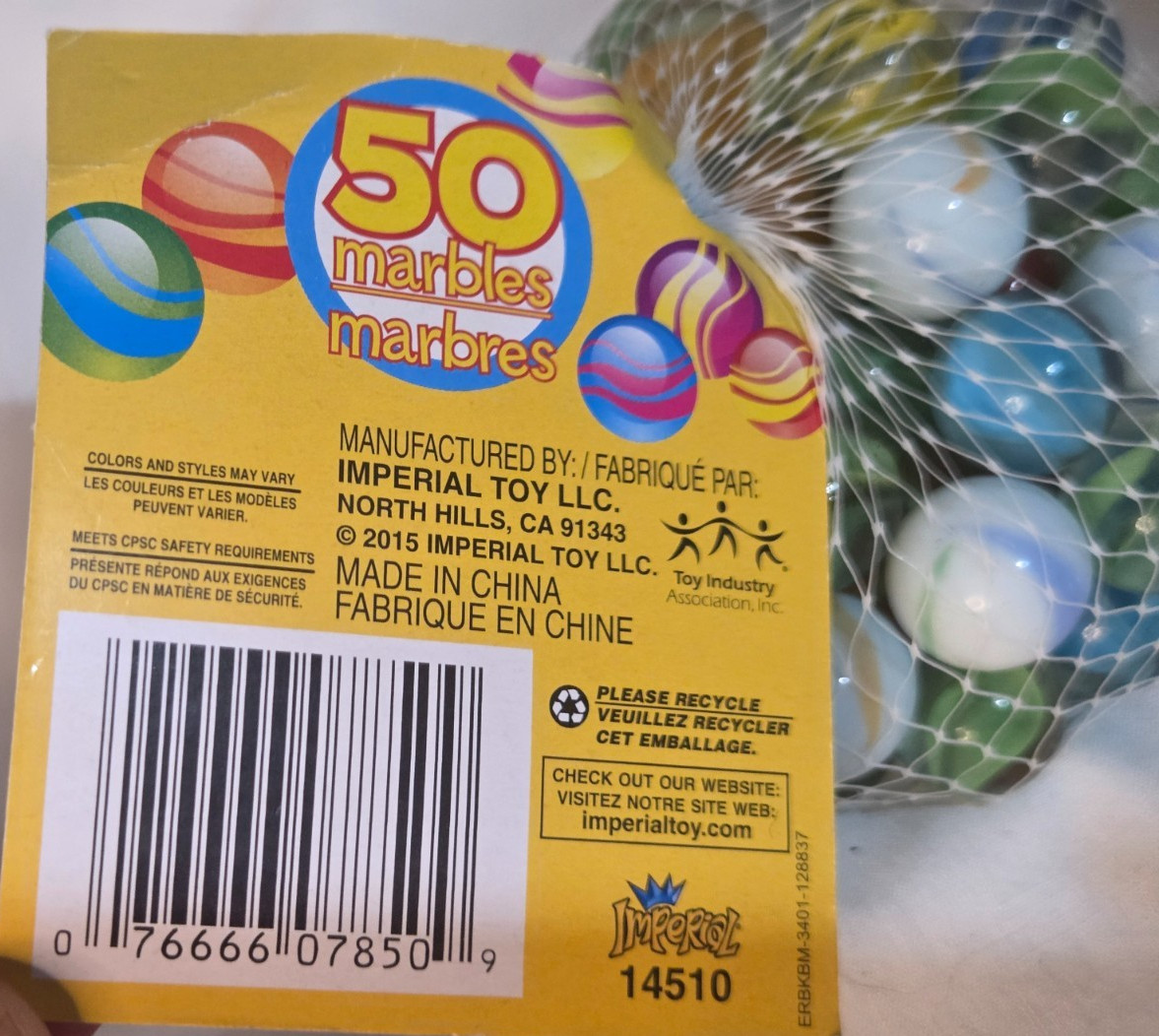 Vintage Imperial Toy Marbles 50 ct. 1 Shooter Mesh Bag 2015 Cat Eyes Swirls New