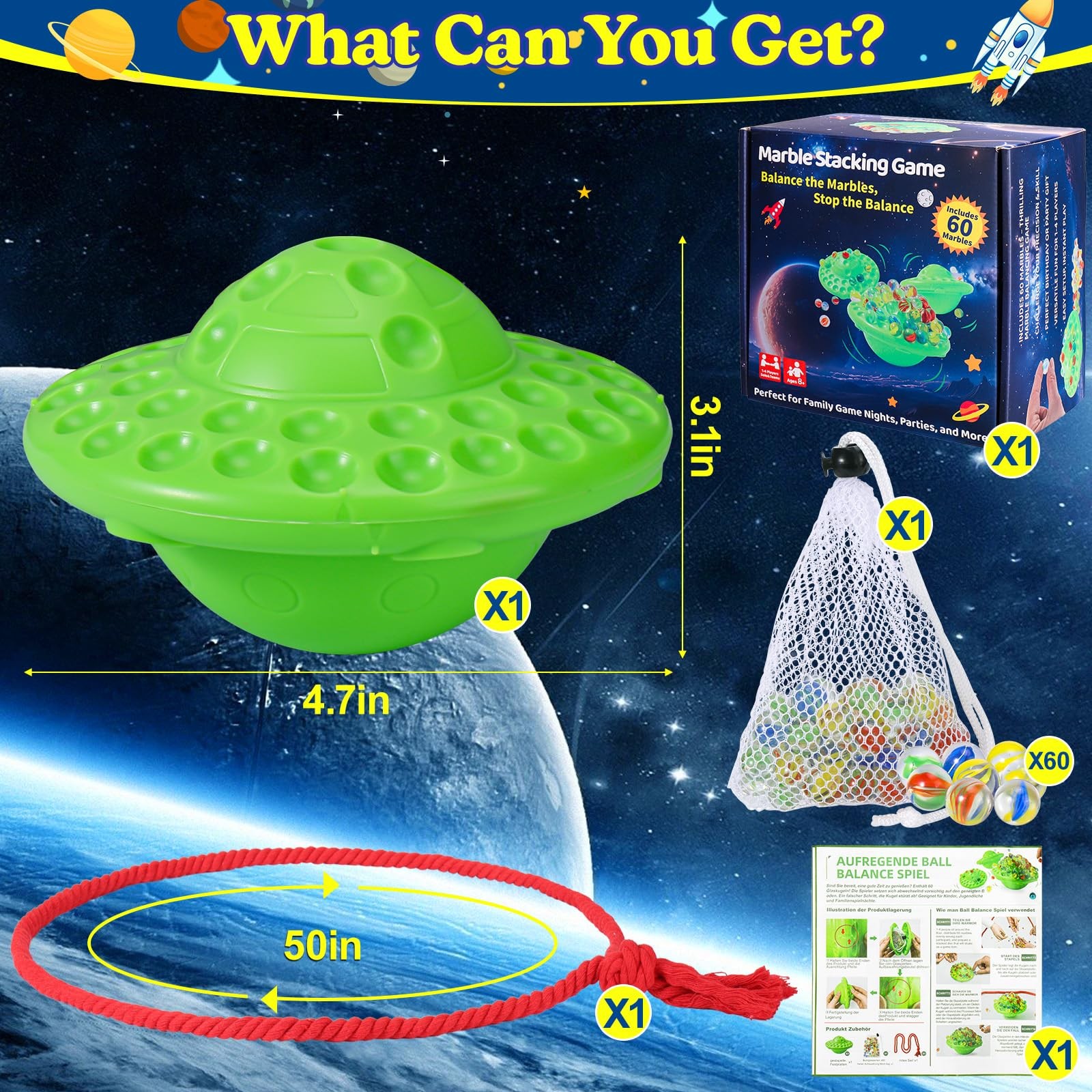 Vodolo 2025 New Marble Balance Game with 60 Pieces Colorful 1 inch, Green