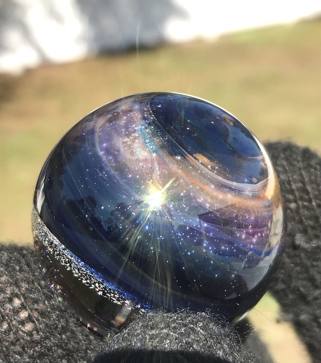 Glass Boro Marble Gold Dichro Space Theme 35mm Sculpture Art Multi Color 24k