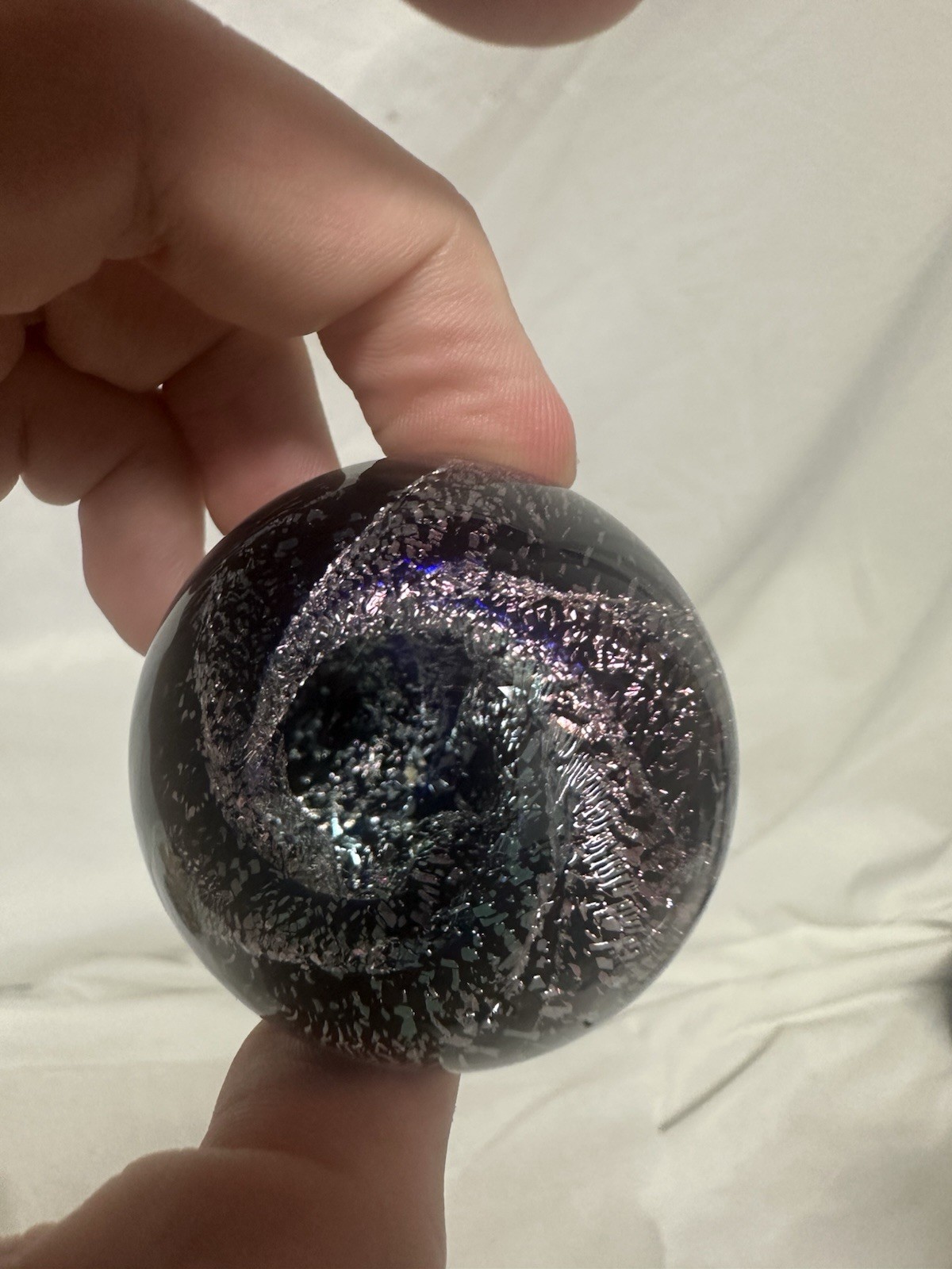 ⁠Kevin O’Grady Art Glass Vortex Marble Paperweight Dichroic Galaxy Signed⁠ 1.75”