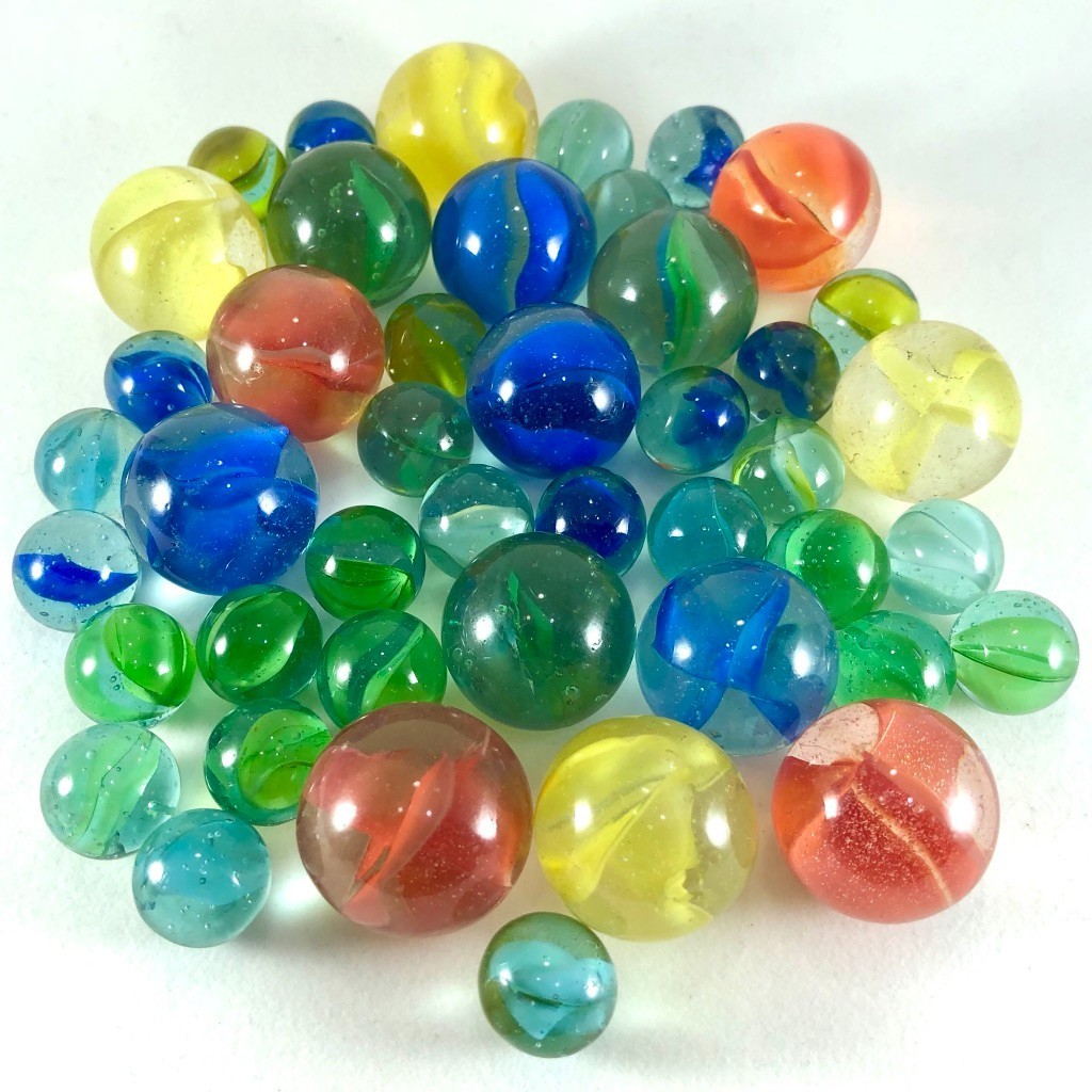 lot of 44 marbles glass cat eye including 15 shooters colorful retro game toy