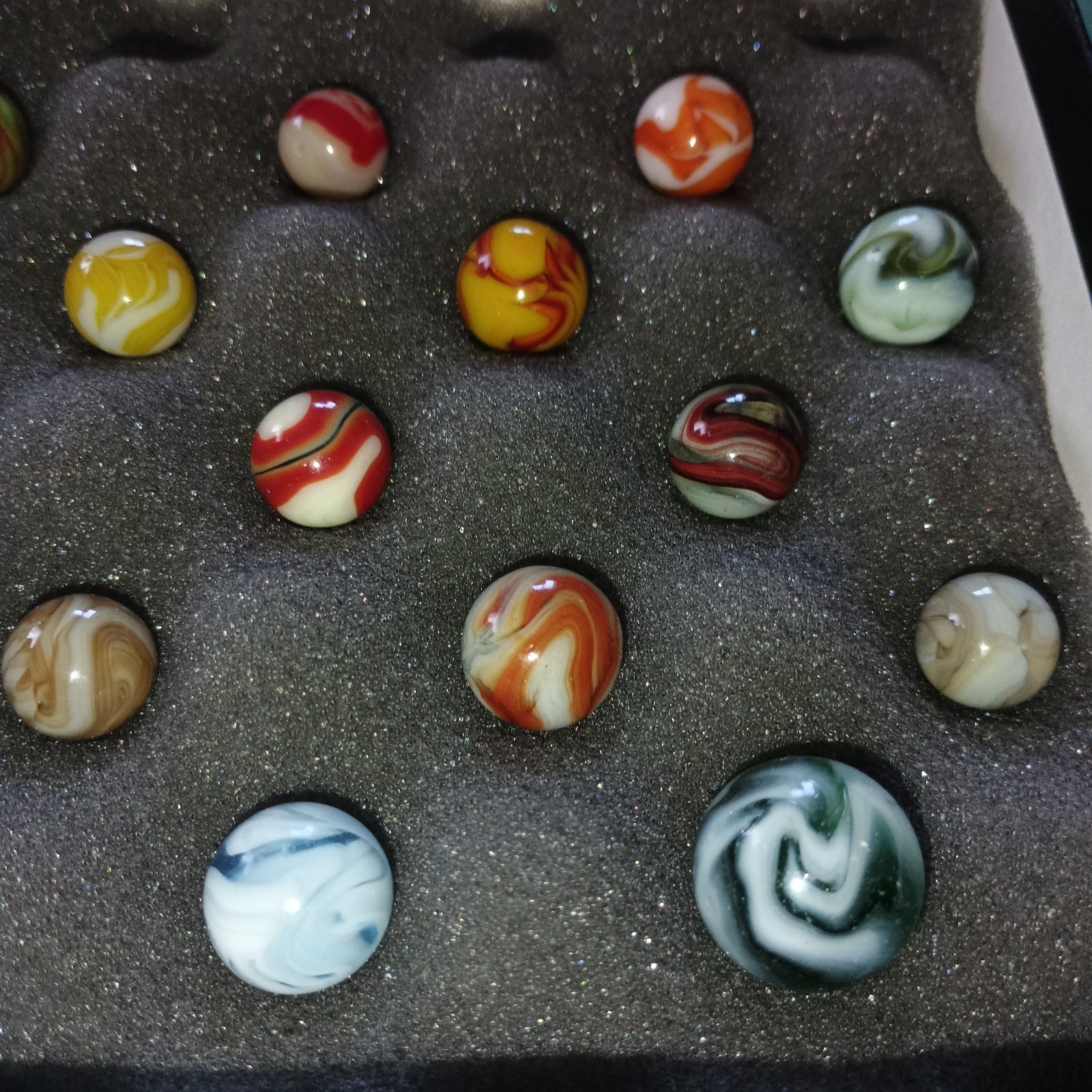 20 Collector Marbles In Display Case