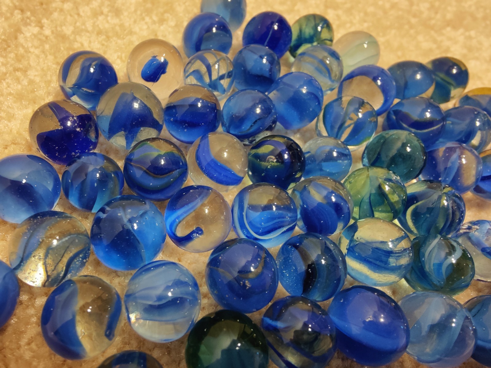 Dark Blue Cats Eye Shooter/ Swirl Lot of 60 Marbles Vtg
