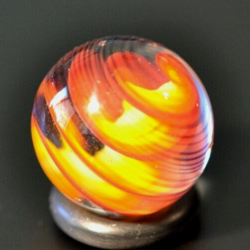 BRYAN TRILLAS GLASS MARBLE/.758″-BLUE BLACKLIGHT FIERY CORKSCREW-GOLDENROD,ORG+