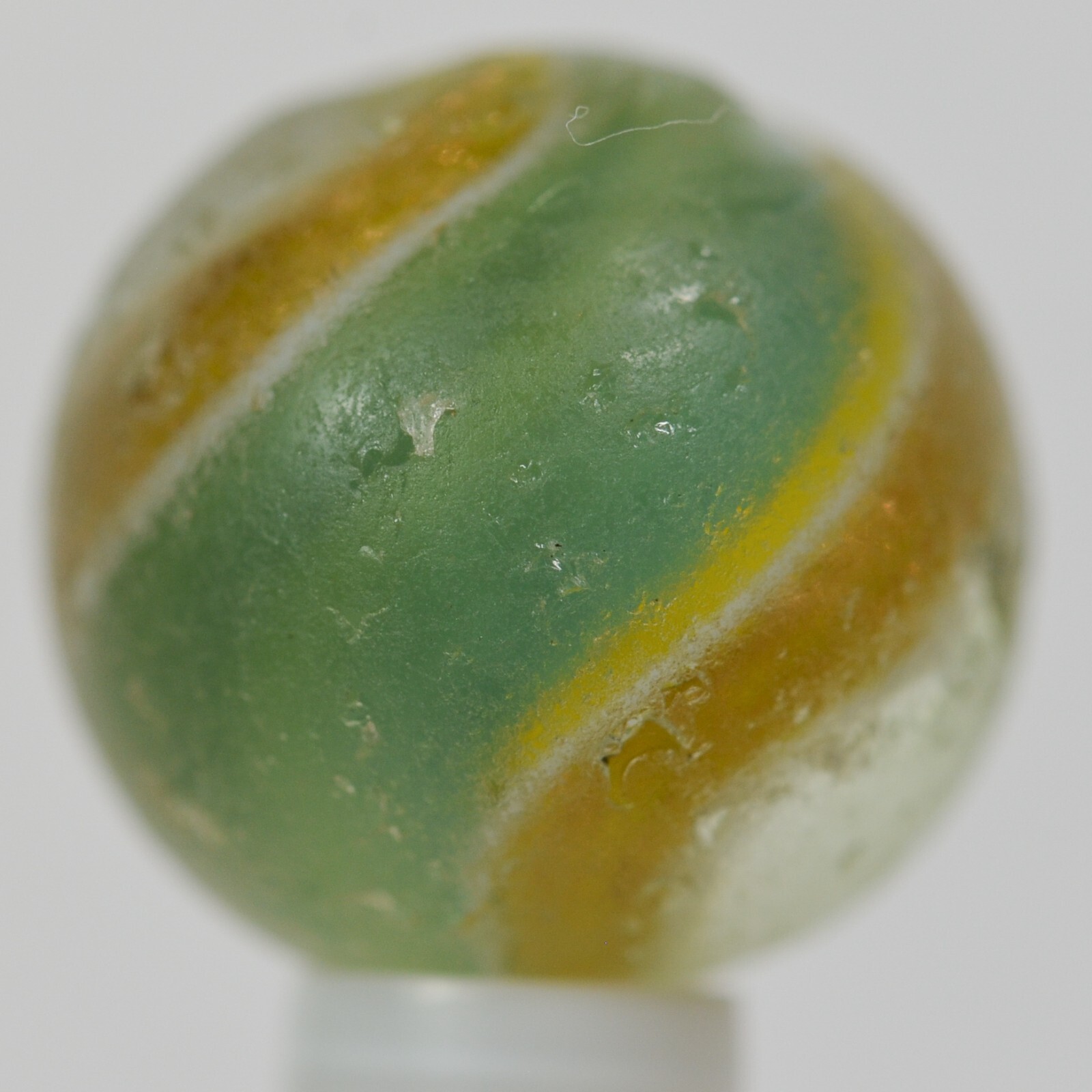 Handmade Aqua Yellow Ribbon Lutz Marble 11/16 in, Good-, Germany 1860-1920 S1386