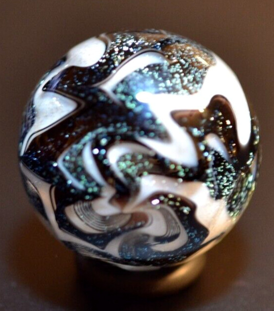 HOT HOUSE GLASS MARBLE/1.140″-FLAME TWIST BANDED FINE LINER-TURQ. DIC. OVERLAY