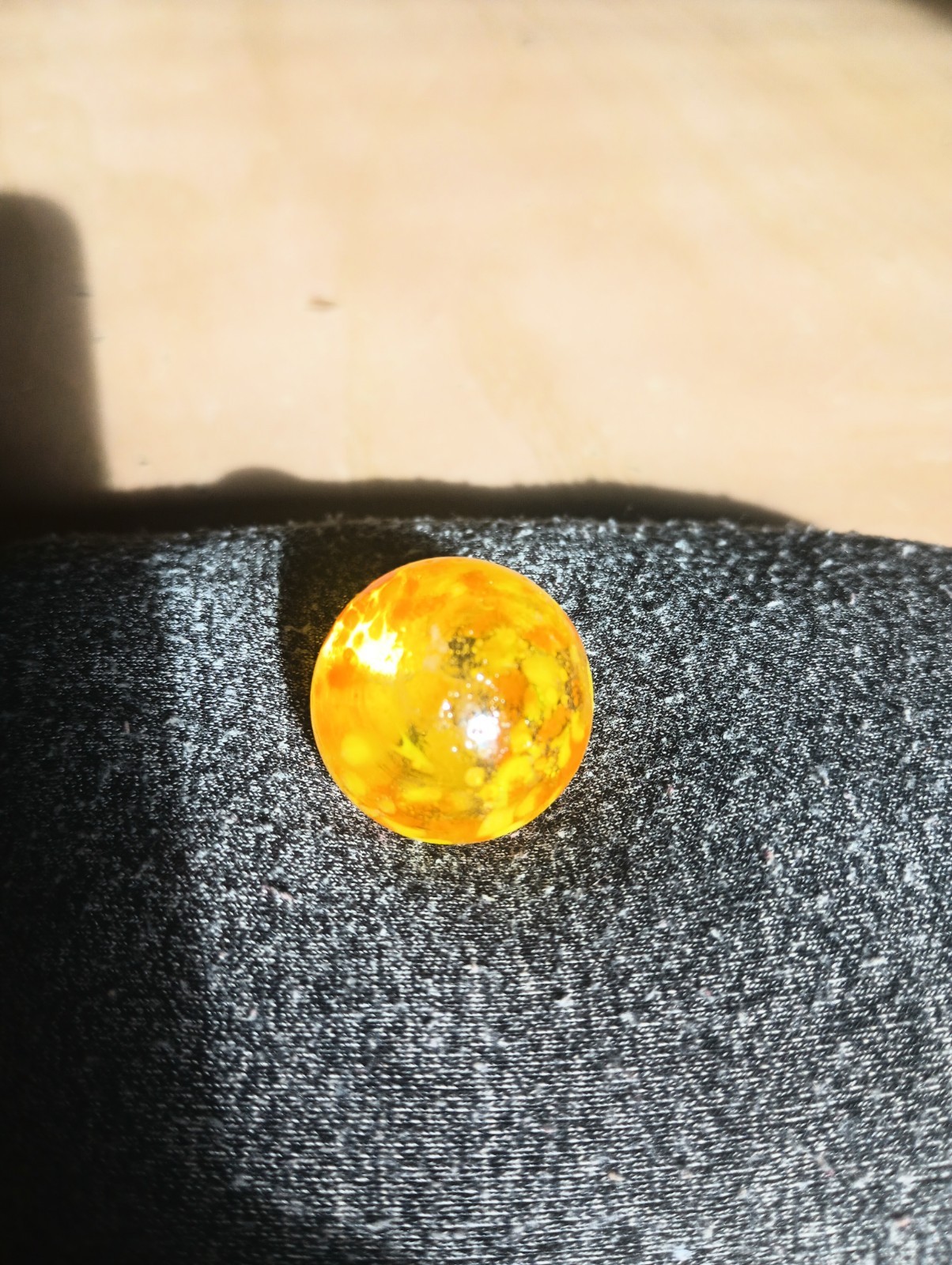 Vintage Hand Blown Art Glass Marble Shooter Swirl Collectible Yellow Orange