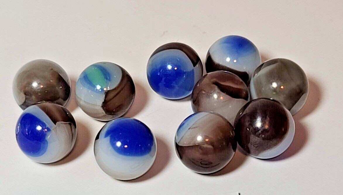 Lot 10 Vintage Antique Marble 13mm .52″ Agate Swirl Patch White Blue Green Glass
