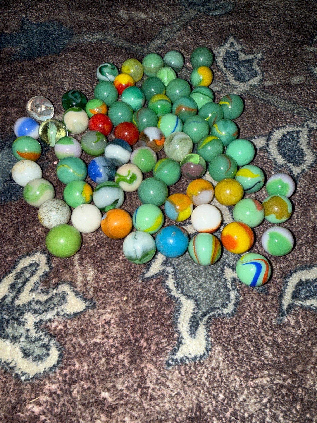 Vintage Glass Marbles Bulk Lot 75+ Mixed Swirl Patch Cat’s Eye W/ Uranium Glower