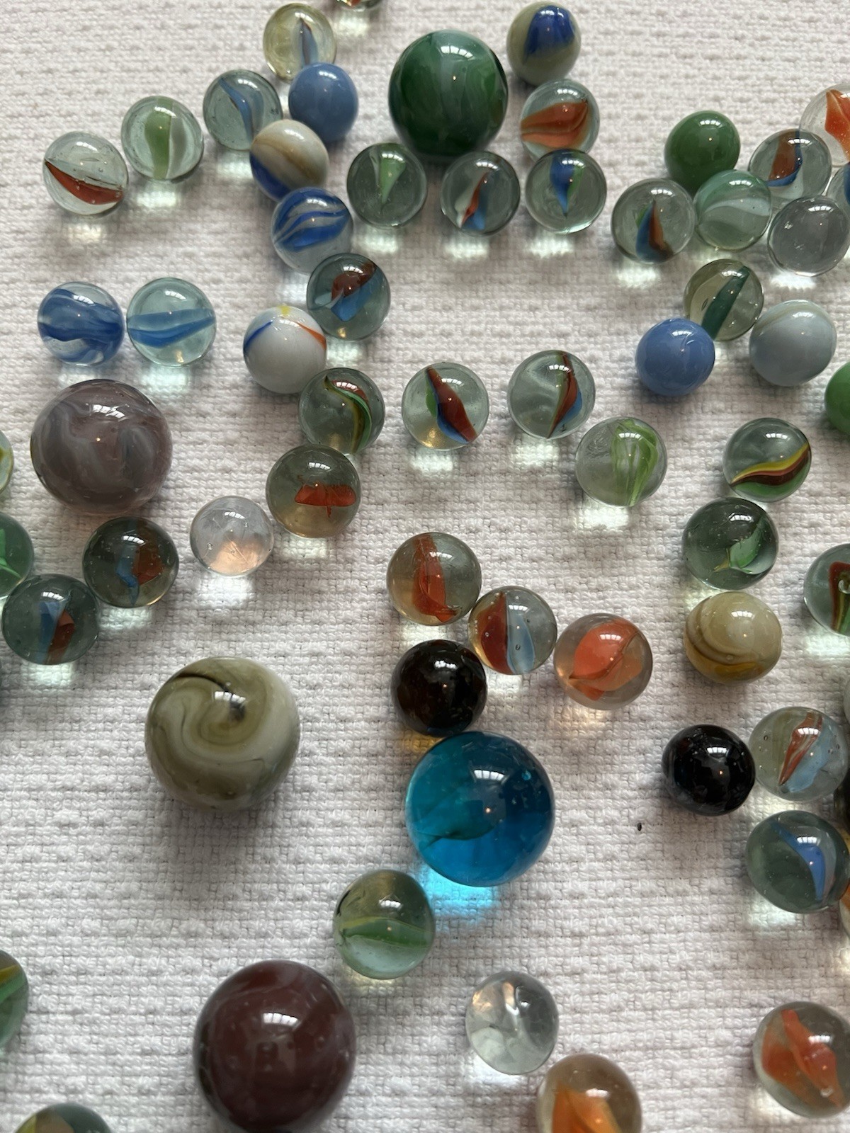 Antique Vintage Lot of 1+ lb Assorted Collectible Marbles~CatsEye~Ribbons~etc