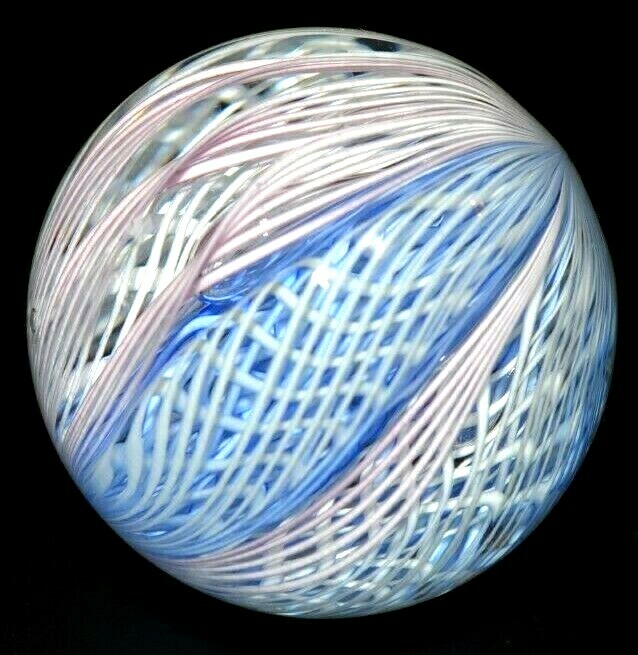 JEFF MENTUCK GLASS MARBLE/1.703″-12 CANE FILIGRANA PEPPERMINT-PINK,BABY-BLUE,WHT