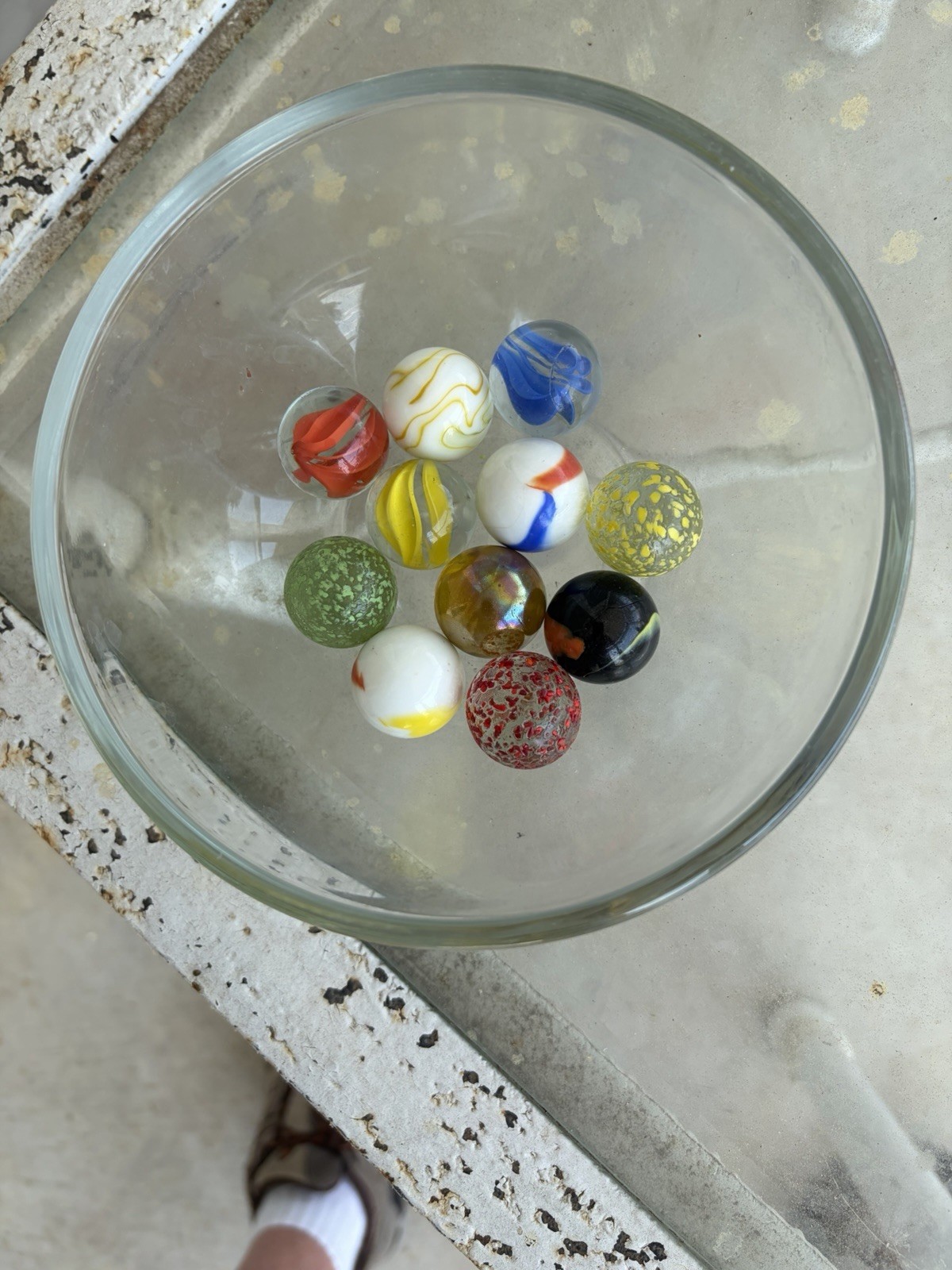 11 Shooters Lot Marbles Black Yellow Red Blue White Green, Frit Great Condition