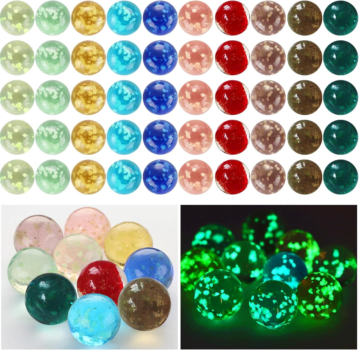 Skylety 50 Pieces Marbles Glow in the Dark Handmade Glass Marbles Colorful Glass