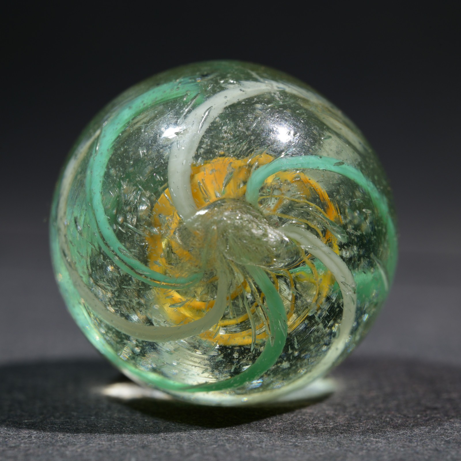 Orange Latticino German Handmade Antique Marble Fine Teal Twist 19.7mm 3/4”