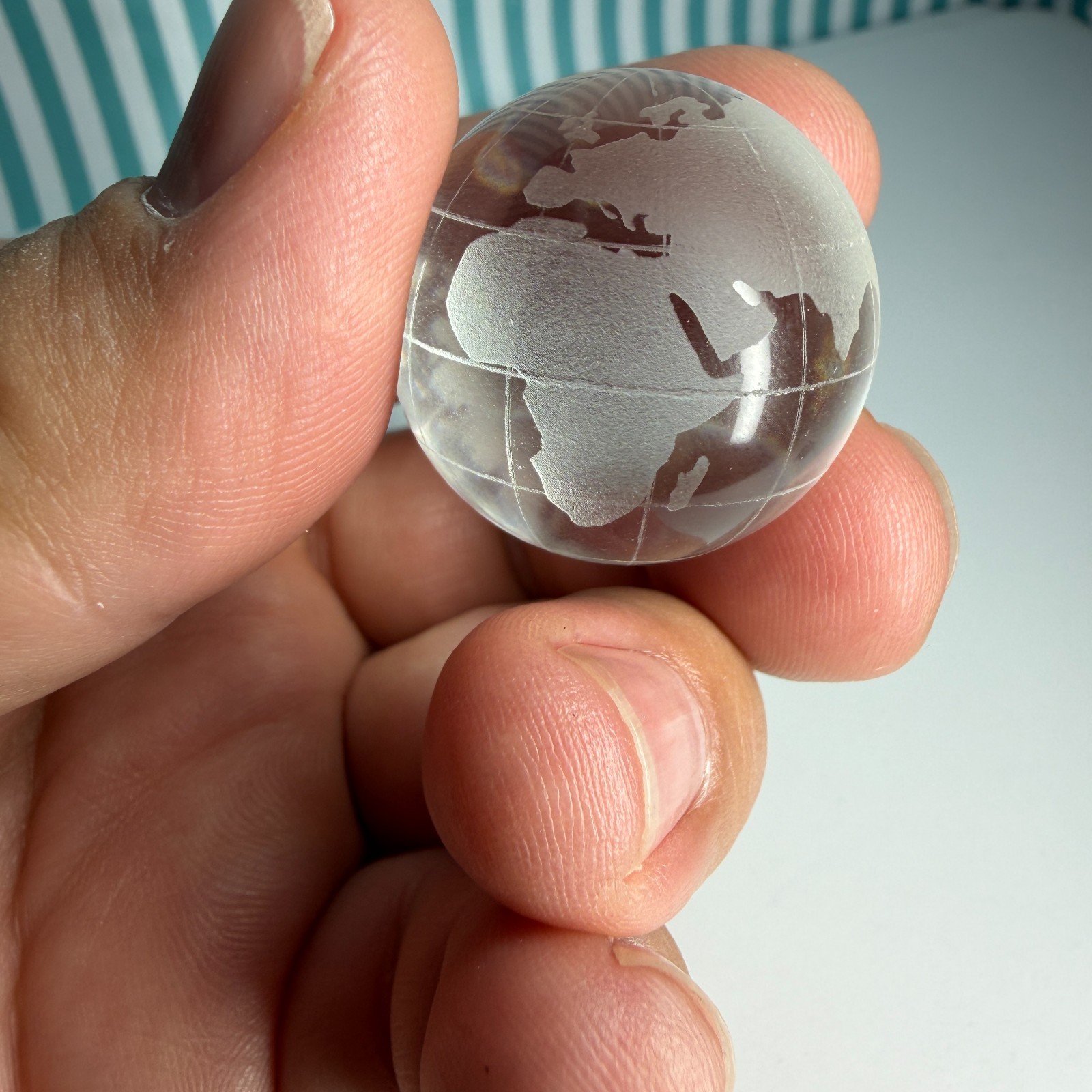 World Map Globe Crystal Sphere Etched Glass Marble 30mm (1.25″) Handmade + Stand