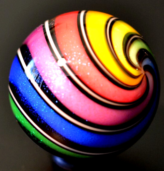 HOT HOUSE GLASS MARBLE/1.483″-CLASSIC BEACHBALL HUGE BOULDER-TANGERINE,LAVENDER+