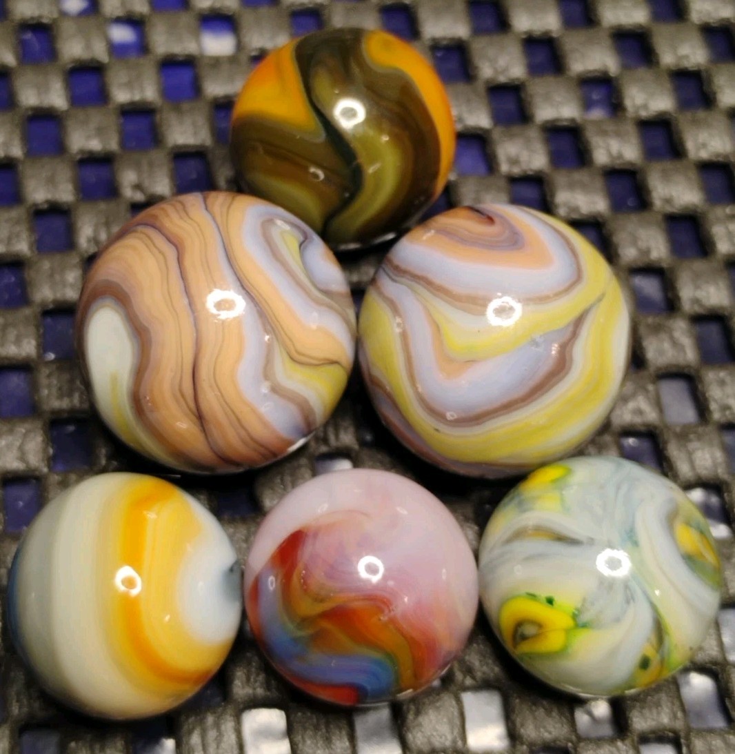 .75″-.59″ JABO/D.A.S. MARBLES LOT X6💥SWIRL TOYS MINT/NM-