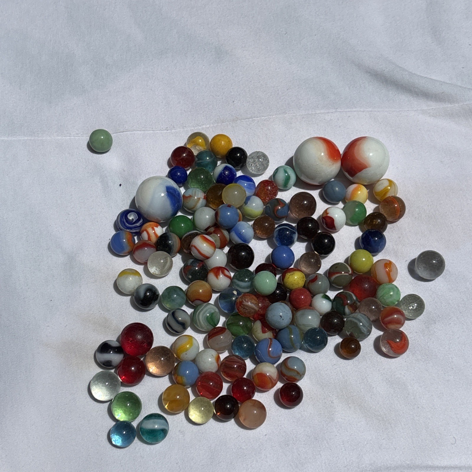 Original Lot Antique Vintage Old Marbles Swirl Blue Green Orange Clear Glass