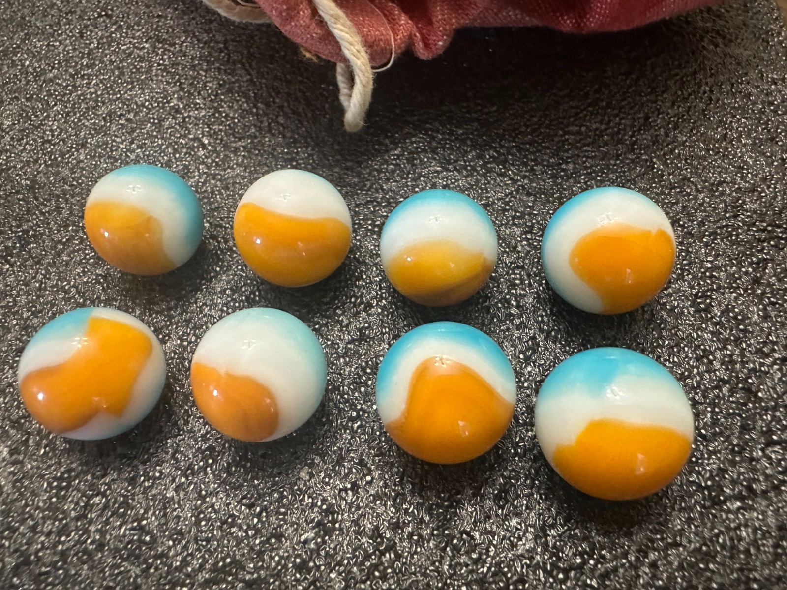 Vintage Vitro Agate Tiger Eye Marbles Lot of 8 Beautifully Matched Set 0.61″
