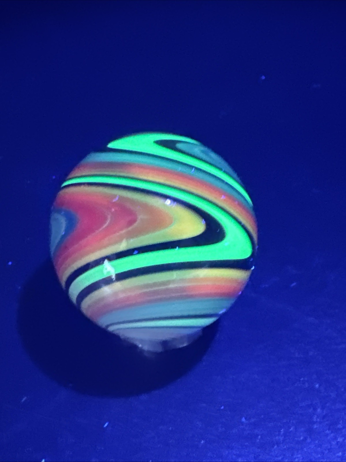 Contemporary Handmade Art Glass Marble 1.05″ Fire & Ice Swirl, UV Green Accent!