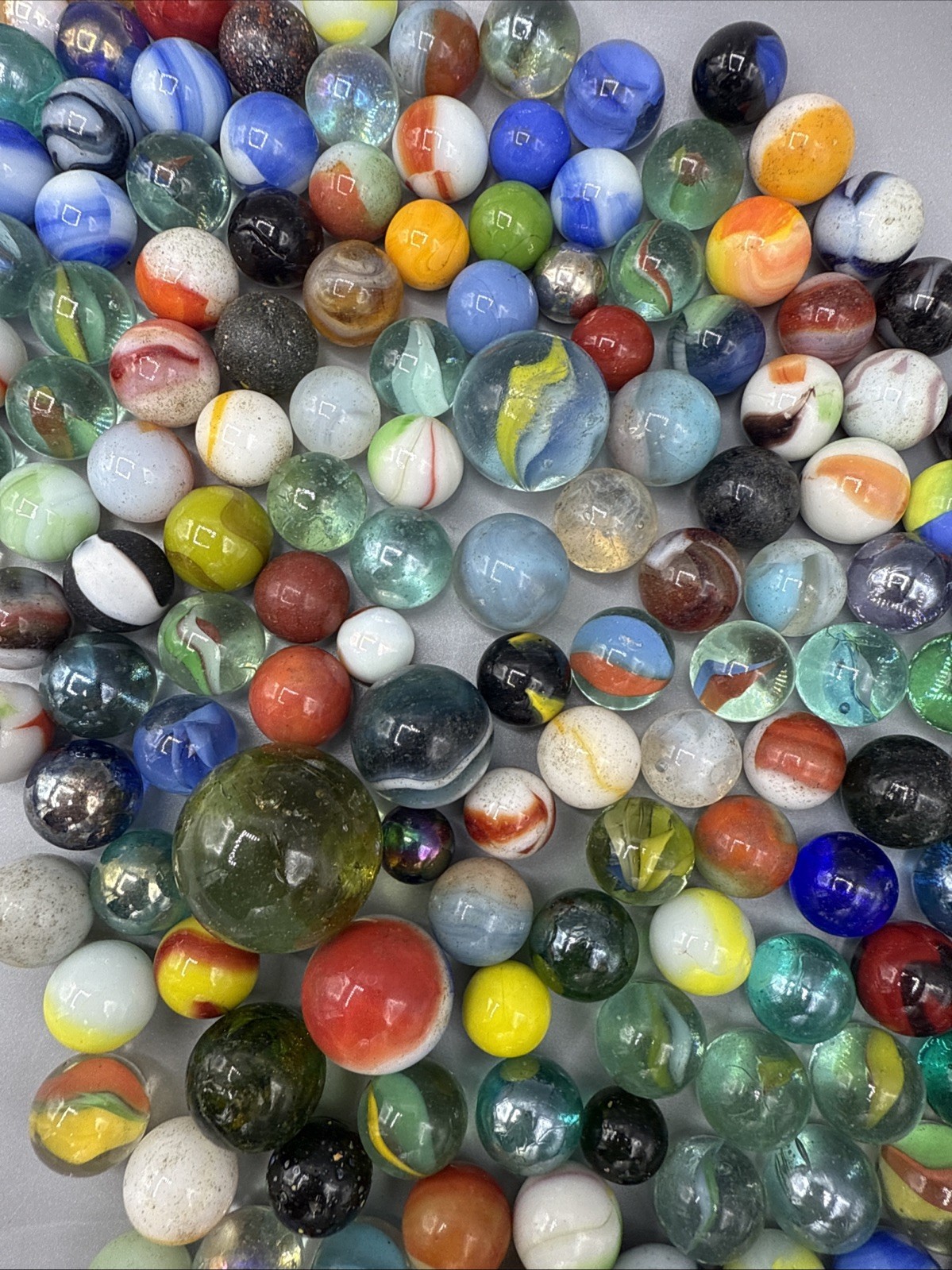 Lot of 227 Vintage & Modern Glass Marbles Assorted Colors Shooter Mix