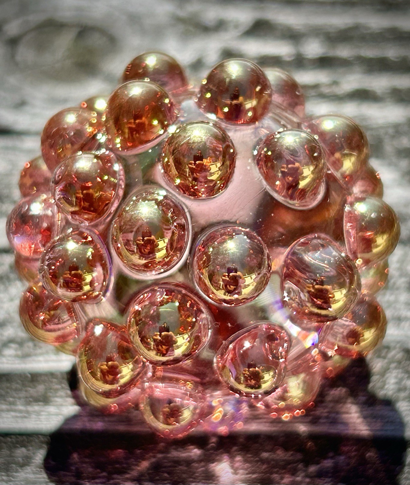 Hand Blown Gold Silver Fume Hobnail Marble Art Glass Paperweight Contemporary