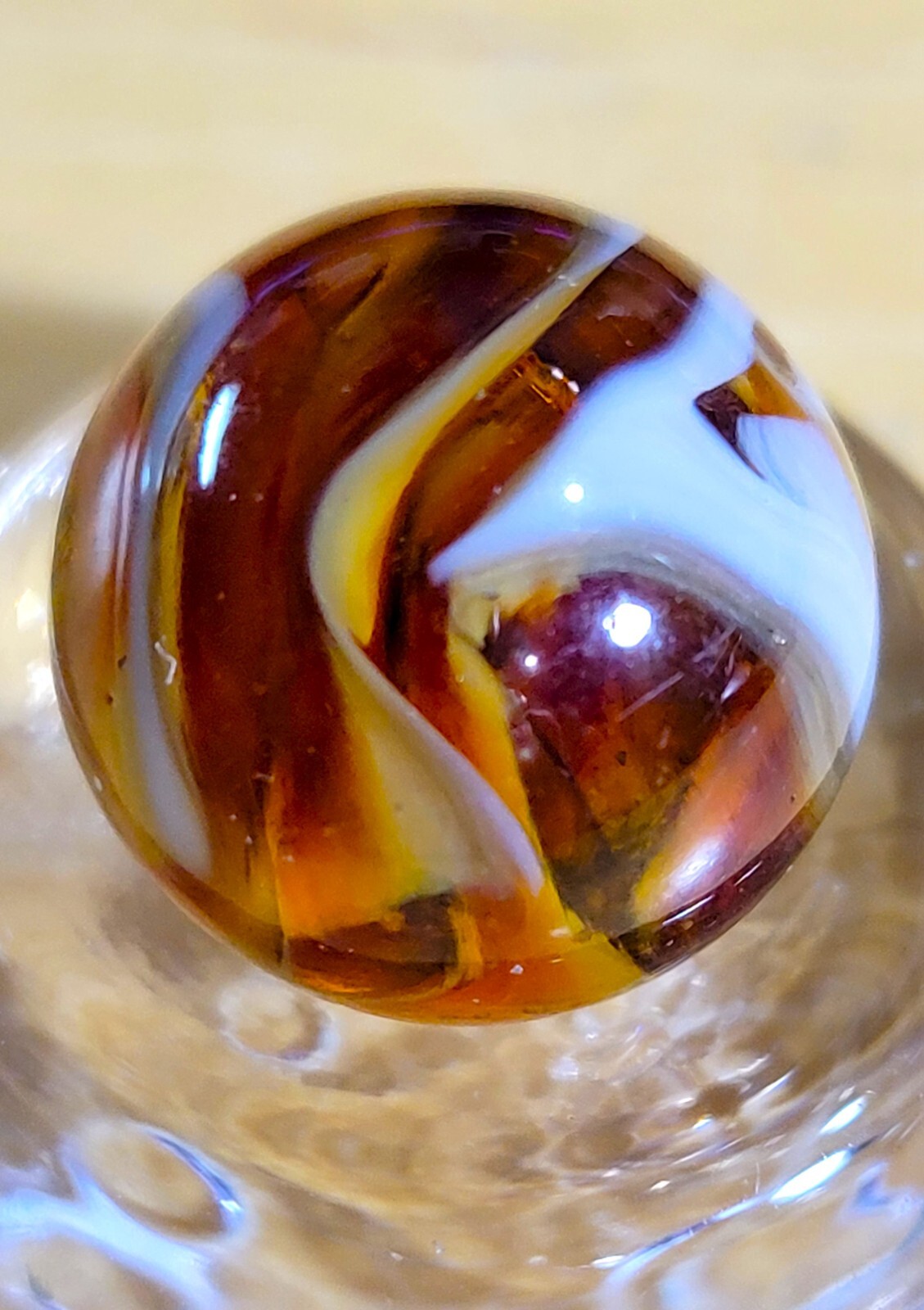CAC M.F. CHRISTENSEN 0.66 AGATE CO. 1925-33 AMBER SWIRL FLAMES NM/MT +- MA1