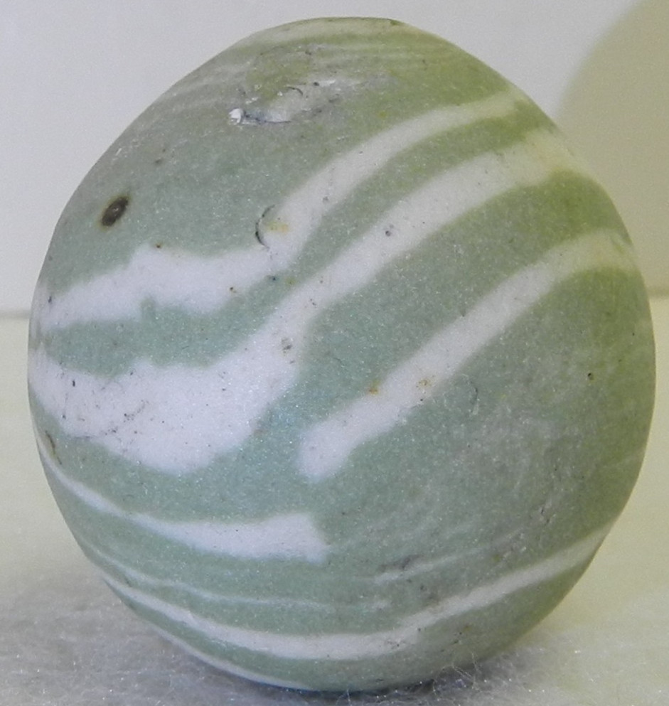 #20304m Vintage Error Out of Round Lined Crockery Shooter Marble 1.20 Inches