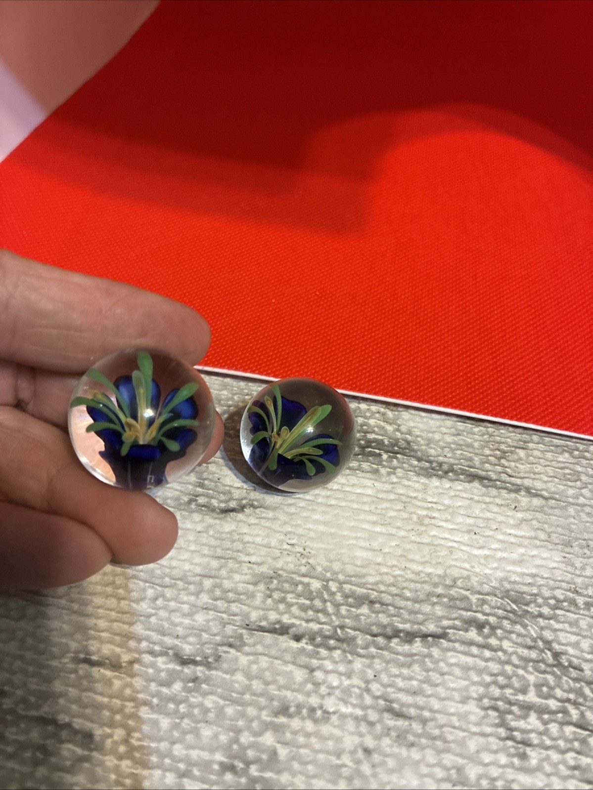 Hand Blown Glass Marble With Flowers