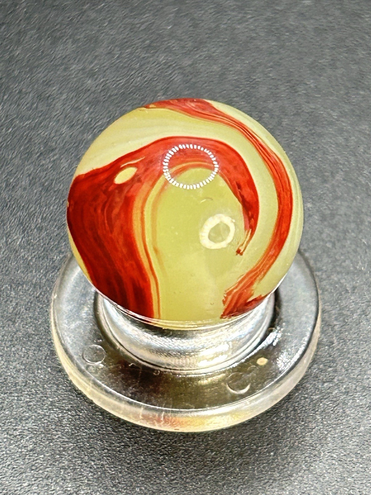 Vintage Akro Lemonade Oxblood Marble UV Active Wide Oxblood Pattern 0.591”