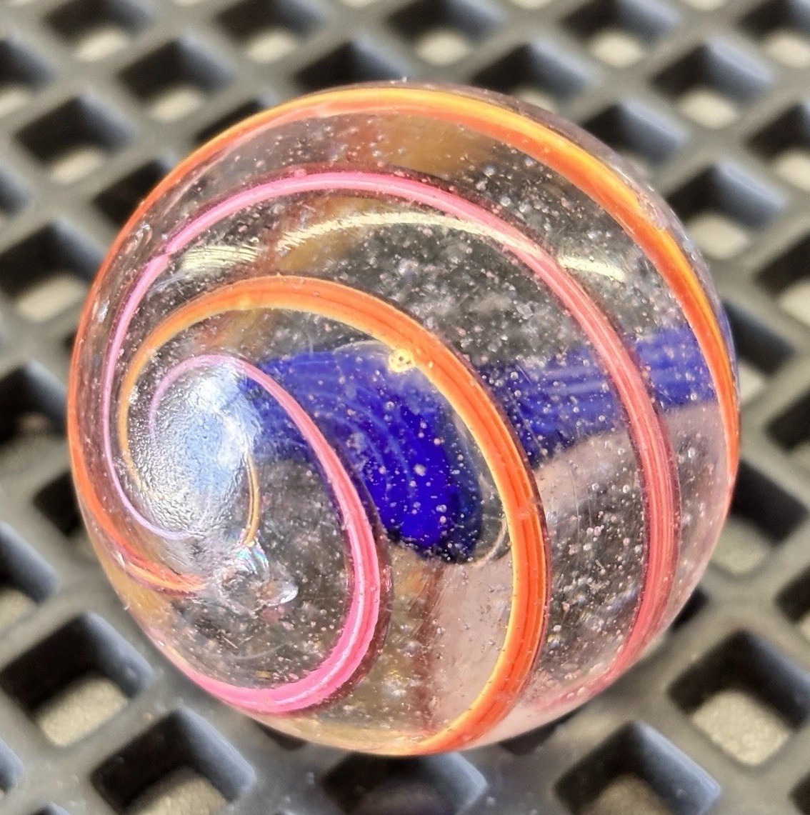 💥Antique German Handmade Divided RARE Blue Jelly Core Marble 2.01” Superb NM💥