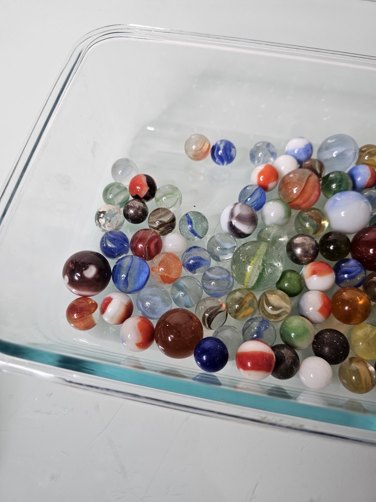 Vintage Mixed Glass Marble & Metal Lot with Original Suede Drawstring Pouch