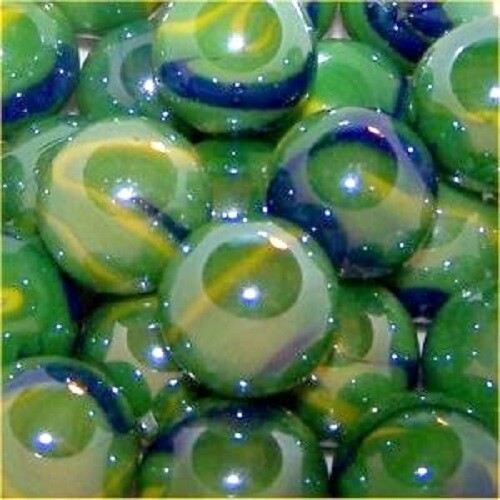 Bulk Pk 50 Peacock 16mm Glass Mega Marbles Players Iridescent Green Blue Swirls