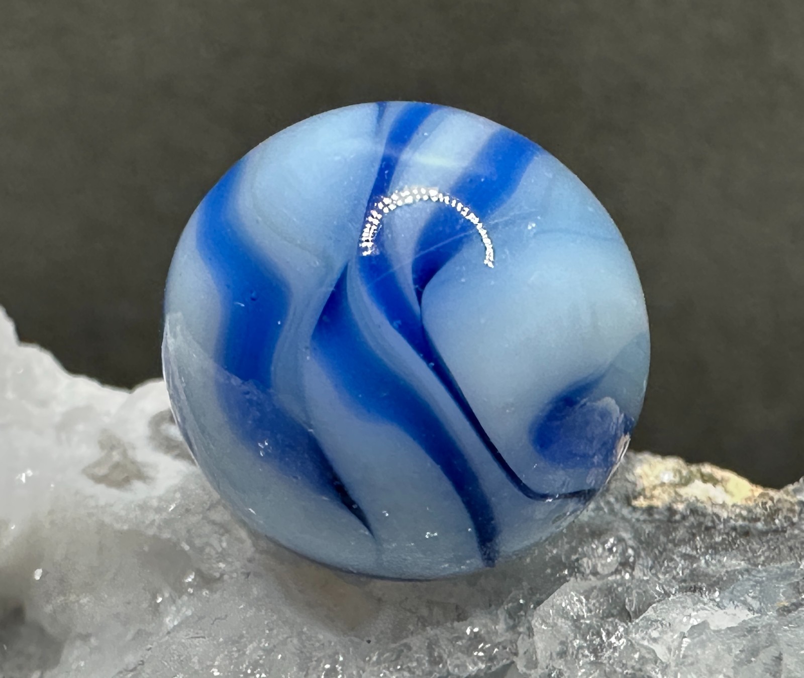 Vintage Alley Agate West Virginia Swirl Marble – Blue & White – .63″ Excellent!