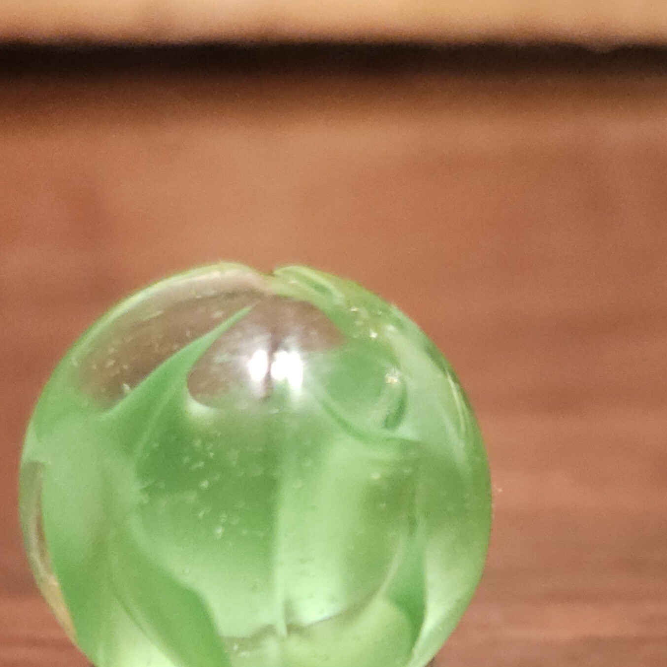 Vintage C E Bogard Hybrid Green in Clear O.94″ Diameter Shooter Glass Marble