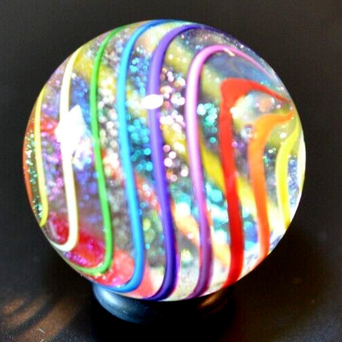 JAMES ALLOWAY GLASS MARBLE/1.225″-RAINBOW DICHROIC GLITTERBALL #354-MAGENTA,YLW+